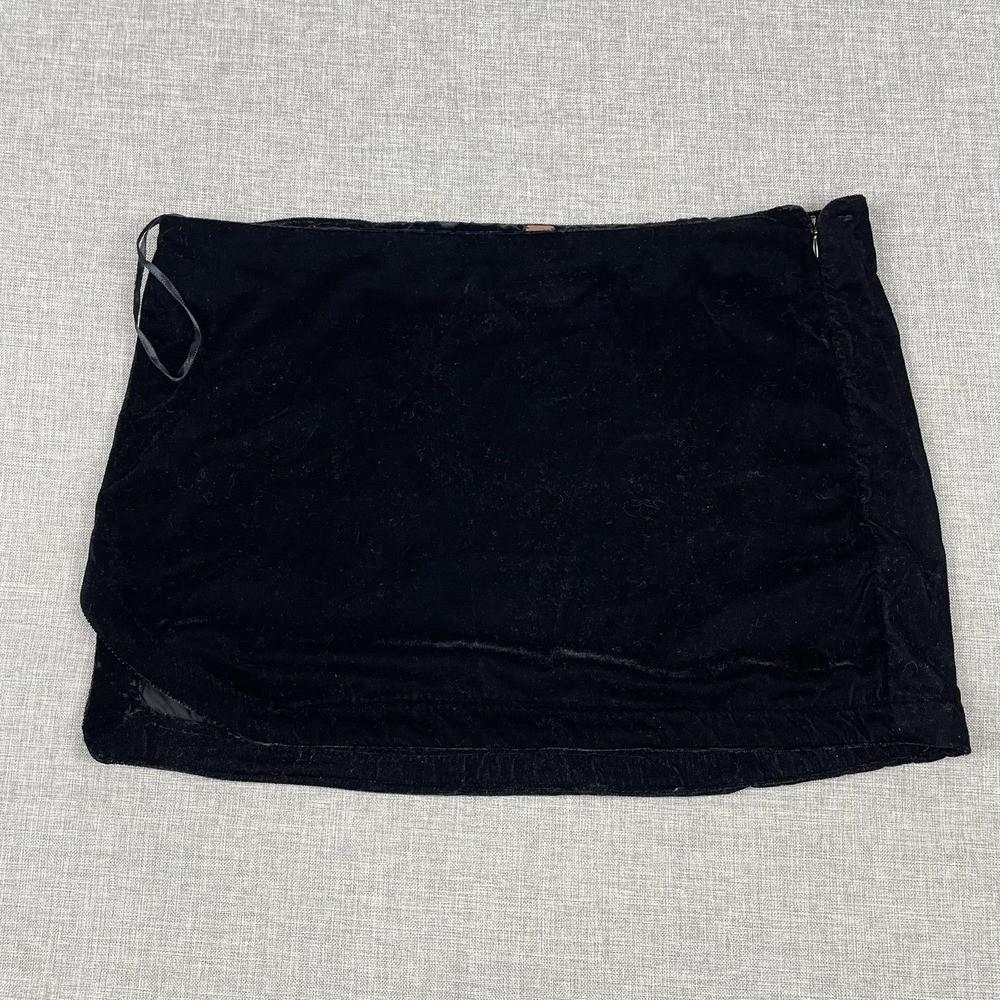 Free People Skirt Womens 10 Black Velvet‎ Mini Lined Zip Party Cocktail